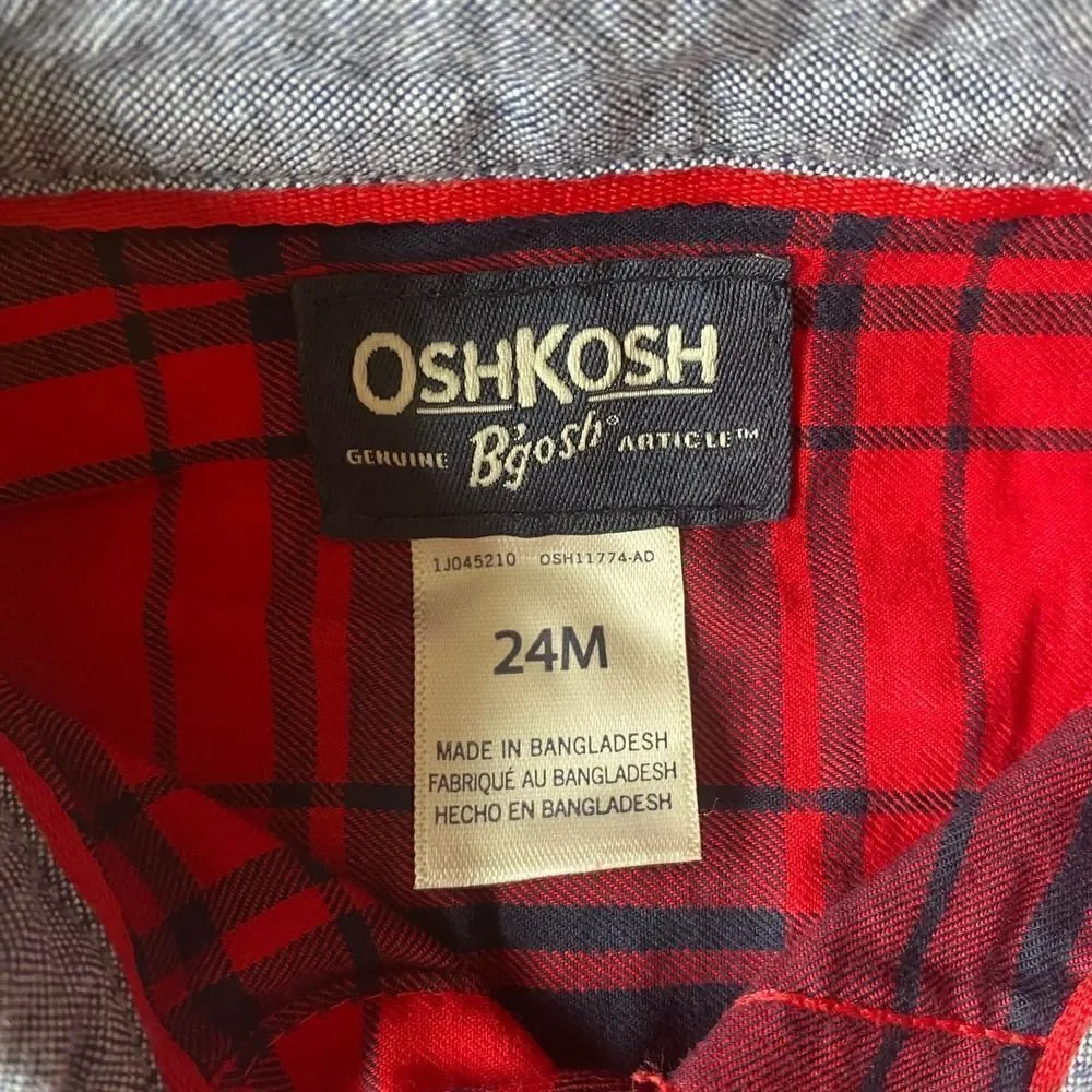 OshKosh B'gosh Plaid Button Up Shirt Red Navy 24 Months